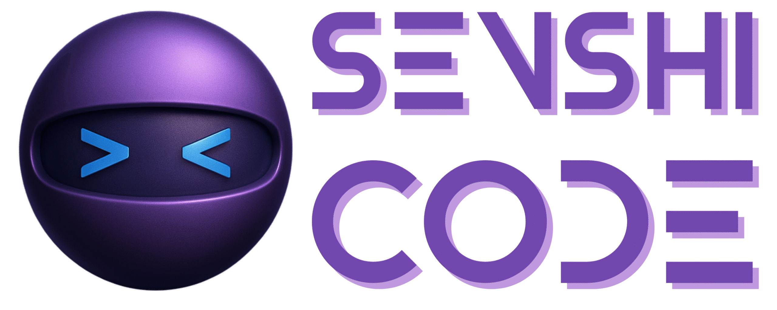 Logo de SenshiCode con ninja púrpura y texto “SenshiCode” en tipografía Incompleeta