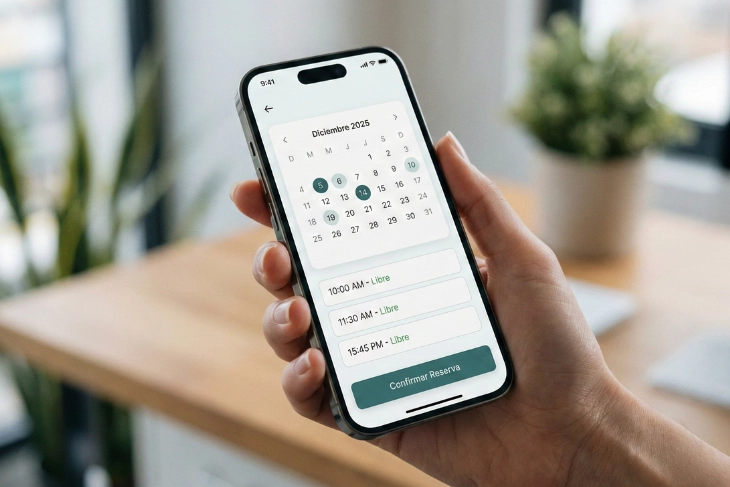 Persona reservando cita desde el móvil mediante un sistema de reservas online en Rubí