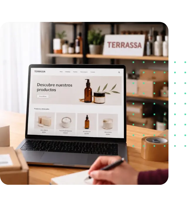 Tienda online en Terrassa Tienda online de un negocio de Terrassa abierta en un portátil, con productos y precios